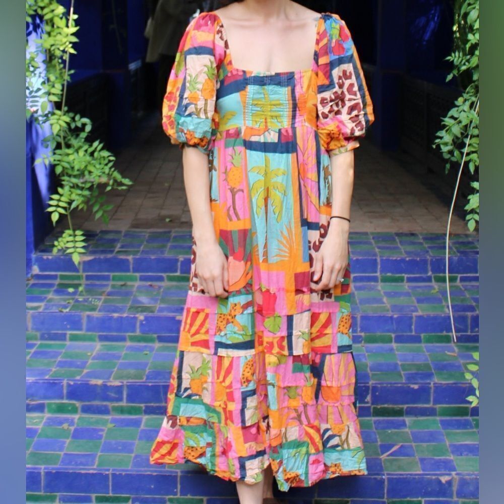 FARM RIO Tropical collage midi dress multicolor Small - Picture 2 of 5